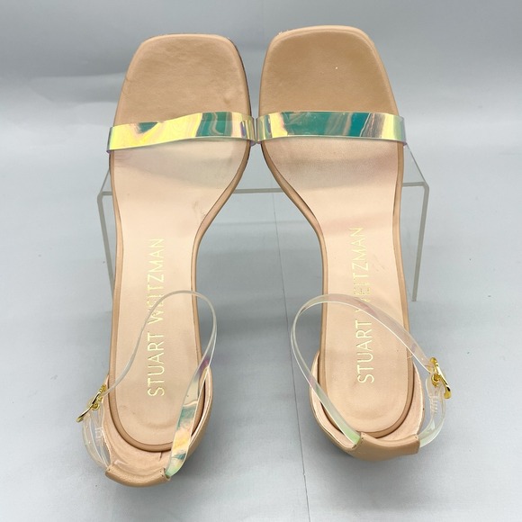 Stuart Weitzman Womens 8.5 Nudistlucite Clear Wedge Sandals Iridescent Strap - Picture 7 of 12